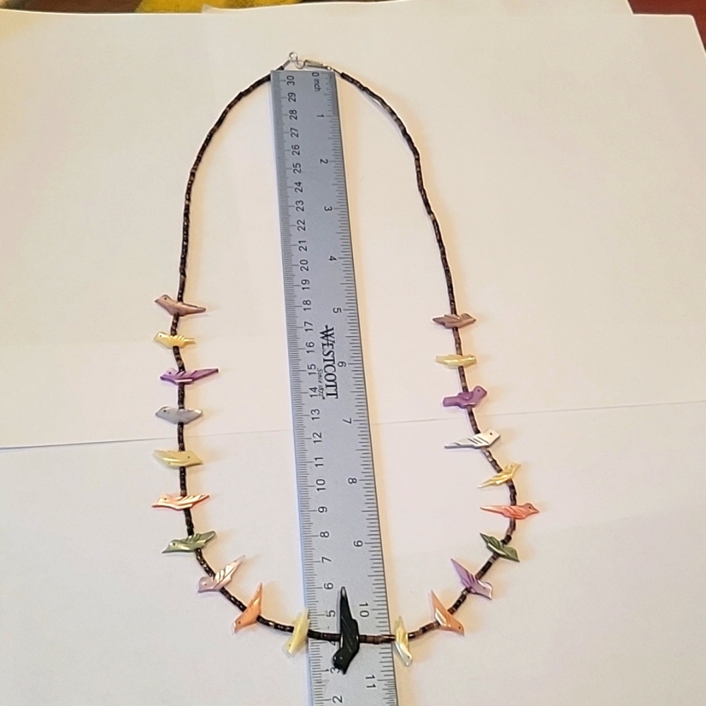 Hand Crafted Natural shell Heishi mother of pearl/onyx fetish necklace 1980s! - Picture 6 of 8